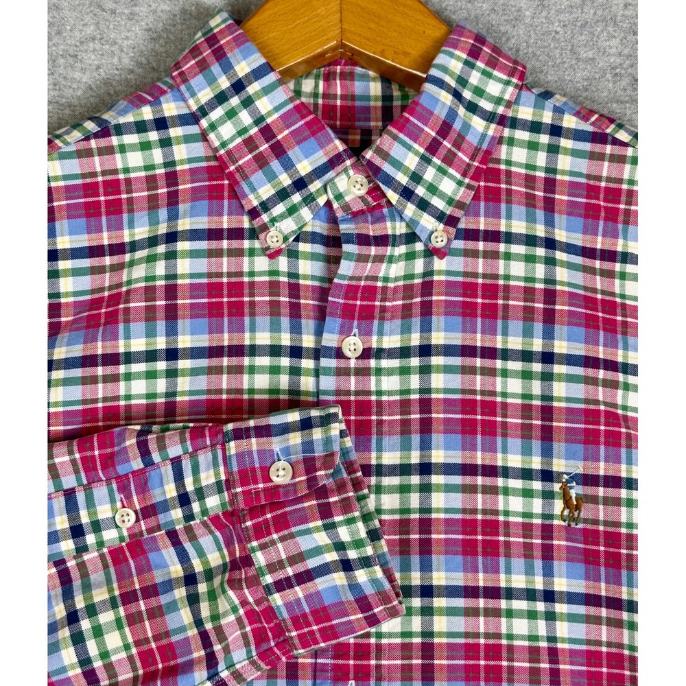 Vintage Ralph Lauren Button Down Shirt Mens Large Multi Plaid Classic Fit